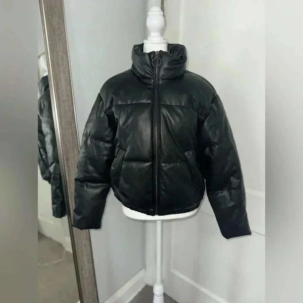 ALTAR'D STATE Hollis Leather Puffer Jacket Women's Size S Black